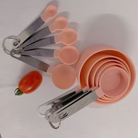Magnifique ensemble de 10 tasses et cuillères doseuses en acier inoxydable et plastique avec saphir, pour desserts, avec sac transparent