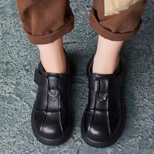 Nouvelles Chaussures Décontractées pour Femmes Style Britannique Automne, Mocassins à Plateforme en Cuir de Vachette Faits Main à Bout Rond avec Fermeture Velcro - Product Image 3