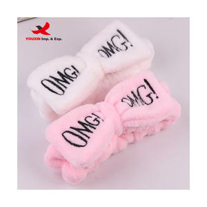 Diadema Personalizada 2023 de Bajo Precio para Lavarse la Cara, Maquillarse, Diadema Facial, Diadema de Spa, Diadema de Felpa de Coral con Lazo - Product Image 3