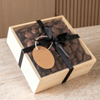 Boîte à chocolat carrée personnalisée avec couvercle en acrylique transparent, boîte à collation, emballage de luxe en bois pour biscuits et bonbons, avec ruban