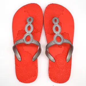 Silver rot geprägte damen hausschuhe mit PVC strap eigenen logo für frauen flip-flops