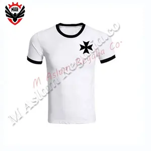 White and Black Short sleeve O neck white Masonic regalia shirt with Black cross
