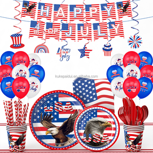 Nouvelles fournitures de fête du 4 juillet, fête de l'indépendance, style dessin animé, vaisselle jetable en papier, ensemble de décoration de table, drapeau, aigle, assiette, haute qualité - Product Image 2