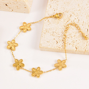 Bracelet fin en acier inoxydable plaqué or 18 carats, style luxe léger, diamant bleu, gouvernail de <span class=keywords><strong>bateau</strong></span>, petite chrysanthème, pétale - Product Image 5