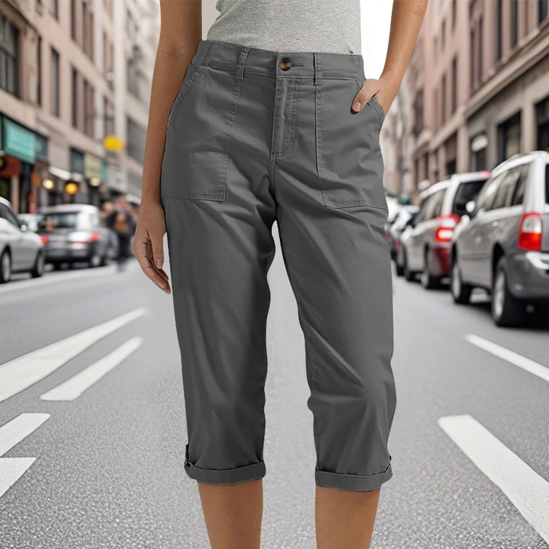 Pantalon cargo 3/4 gris pour femme, pantalon Capri