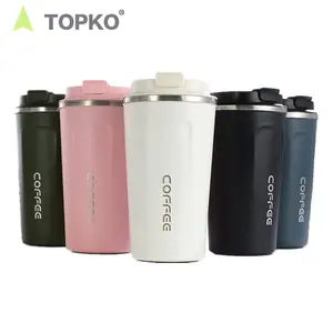 TOPKO — tasse à café sous vide en acier inoxydable, thermos, avec logo personnalisé, gobelet de voyage, avec couvercle en plastique