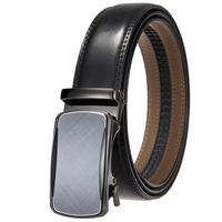 Ceinture en cuir pour homme, style affaires, avec boucle automatique à dégagement rapide, couleur gris fusil, en cuir pleine fleur, style western, avec logo gravé