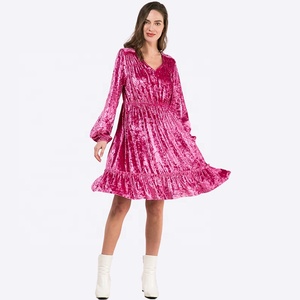 Abiti personalizzati all'ingrosso da donna girocollo manica lunga con scollo a V in <span class=keywords><strong>velluto</strong></span> di media lunghezza abiti Casual da donna - Product Image 6