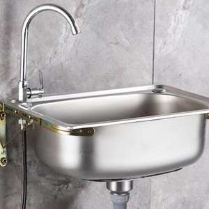 Vente en gros Petit évier de cuisine à une cuvette Forme carrée en acier inoxydable 201/304 avec surface brossée à un trou - Product Image 3