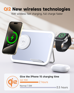 2025 nouveau KC Qi2 4 en 1 veilleuse/miroir de maquillage lumière 15W chargeur sans fil magnétique Station lampe de bureau pour IPhone/iWatch/AirPod - Product Image 5