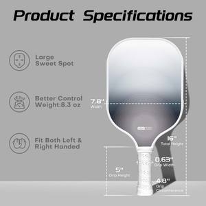 FitSpark Vente Flash Raquette de Pickleball Portable de Haute Qualité en Fibre de Carbone Nid d'Abeille d'Extérieur, Épaisseur 16mm, Approuvée USAPA, Bord en TPE - Product Image 2