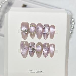 Uñas Postizas de Almendra Hechas a Mano, <span class=keywords><strong>Precio</strong></span> al por Mayor, Alta Calidad, Diseño de Ojo de Gato, Proveedor de Uñas Artificiales - Product Image 1