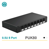 Panel Patch Kosong RJ45 Cat6/Cat6A 8/12 Port Berpelindung Baja Hitam 0.5U 1U Tanpa Kabel untuk Jaringan