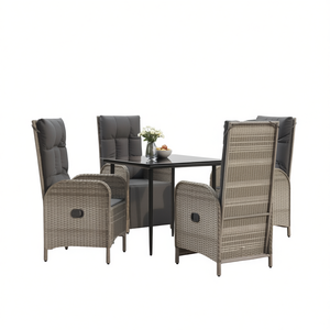 Ensemble de salle à manger de jardin en polyrotin 5 pièces avec coussins, mobilier d'extérieur 4 places, style contemporain - Product Image 1