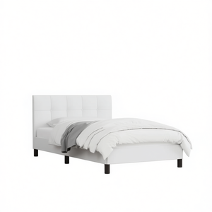 Letto Imbottito in Ecopelle Bianca con Testiera in Legno Ingegnerizzato, Letto Moderno e Morbido - Product Image 1