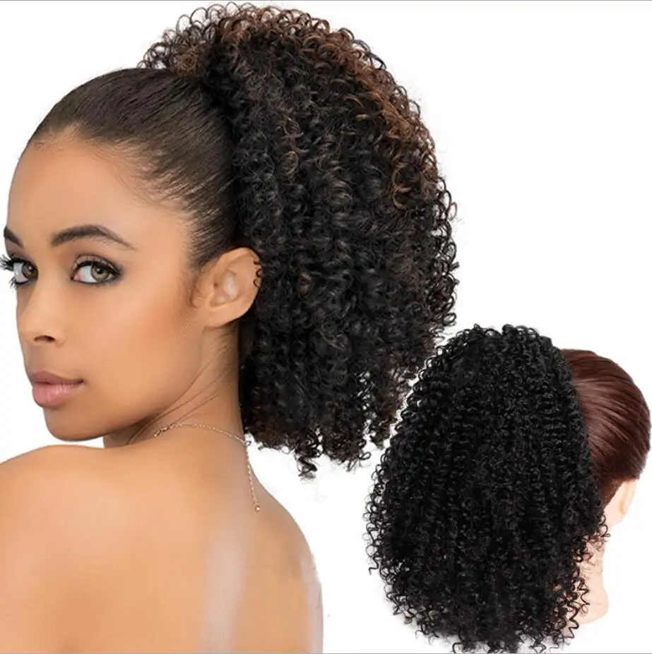14inch Drawstring Puff Kinky Curly Afro ponytail African American Wrap Synthetic clip in ponytail Hair Extensions