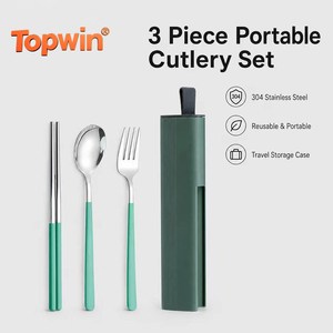 3 Piece 304 Stainless Steel Portable Cutlery <b>Set</b> Reusable Spoon Fork Chopsticks Travel Camping Utensil <b>Set</b> with <b>Case</b> - Product Image 1