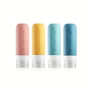Bouteilles en silicone avec logo personnalisé, contenants cosmétiques de 3 oz sans BPA, flacons de lotion compressibles rechargeables, ensemble de 4 flacons de voyage - Product Image 1