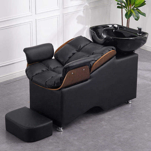 Station de lavage de cheveux moderne pour salon de beauté avec évier inclinable en céramique et siège réglable pour lit de lavage capillaire - Product Image 1