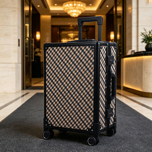 <span class=keywords><strong>Valise</strong></span> à roulettes silencieuse antichoc en cuir multi-motifs, cadre en alliage d'aluminium noir mat, serrure à code TSA - Product Image 2