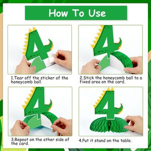 8 décorations de fête d'<span class=keywords><strong>anniversaire</strong></span> pour garçon, thème dinosaure, écologiques, imperméables, centre de table en nid d'abeille, double face - Product Image 5