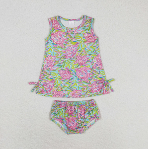 Conjunto de 2 Piezas de Vestido Floral y Pantalones Cortos de Verano para Bebés Niñas, Casual, de Manga Corta, Ecológico, de Seda de Leche Suave - Product Image 2