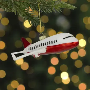 NOXINDA 2024 New Product White And Red Airplane Glass Hanging Figurine Model Ornament Christmas Decoration Kids Gift