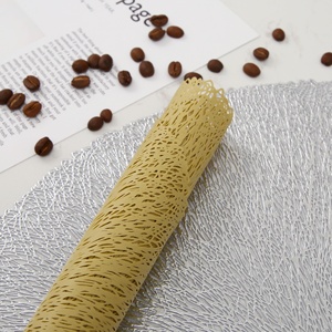 IN STOCK Gold Heat Resistant <strong>Wipeable</strong> Washable Pressed Vinyl Metallic <strong>Placemats</strong>, Set of 12 - Product Image 5