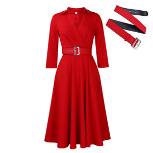 D478 Ropa de mujer Primavera Nueva moda Po Sid Cor Cintura alta Elegante Vestido de talla grande - Product Image 5
