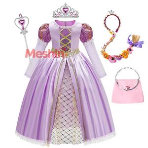 Robe de princesse MS Magic Full House avec cheveux longs et nœud, ensemble de cosplay pour filles, costume de performance de Raiponce pour Halloween - Product Image 1