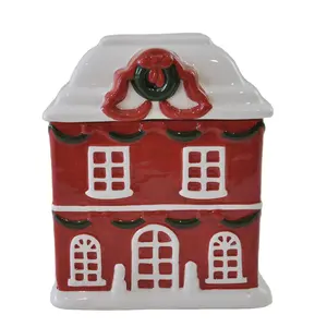 נורדי ביתי קישוט מעודן גבוהה-איכות חג המולד בית אדום קרמיקה אחסון צנצנת