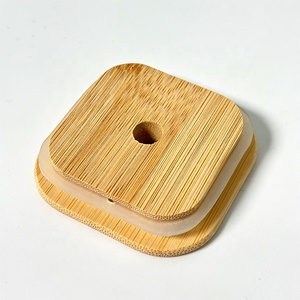 Tazza in Vetro Quadrata dal Design Moderno con Coperchio in Bambù e Manico, Adatta per Caffè, <span class=keywords><strong>Birra</strong></span> e Acqua - Product Image 3