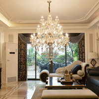 Lampe de lustre à LED en cristal de luxe moderne personnalisée luminaire en fer à hauteur réglable pour escalier Clubhouse Hotel salon
