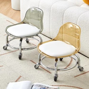 Acrylic Low Stool With Wheels Transparent Backrest Silent Roller Chair For Kids And Adults Shoe Changing Stool - Product Image 2