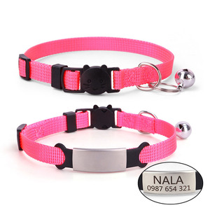 KingHon Metal <b>Tag</b> Laser Engraving Personalized Customized Polyester Nylon Cat Collar Luxury With Bell Collar for Cats - Product Image 4