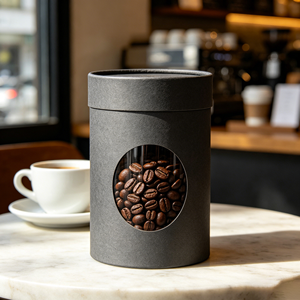 Custom Printing Kraft Paper Cardboard Tea Cans <b>Container</b> Packaging Cylinder Box 250gr Coffee Beans Paper Tube with clear window - Product Image 4