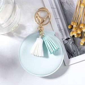 New Foldable Fashion PU Leather Pocket Makeup Mirror Tassels Bag Charm Women Portable Free Custom Logo Mirror <b>Key</b> <b>Chain</b> Portable - Product Image 4