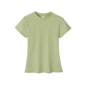 Ladies Slim Fit Round Neck T-Shirt 230G 92% Cotton 8% Spandex Breathable Summer Solid Color Short Sleeve <b>Top</b> - Product Image 2