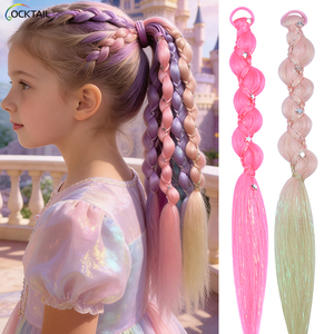 Queue de cheval pour enfants de différentes longueurs et couleurs avec élastique et étoiles décoratives, queue de cheval tressée pour enfants, ventes chaudes - Product Image 1