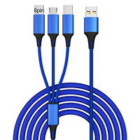 Nylon trenzado 3 en 1 Cargador de teléfono universal Carga rápida Tipo-C Micro USB Cable de 8 pines