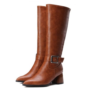 Women's Knee High <b>Boots</b> Chunky Block Heel Long <b>Boots</b> Pointed Toe Side Zipper Knight <b>Boots</b> Women Winter Shoes - Product Image 3