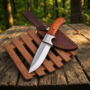 Couteau de chasse à lame fixe de qualité industrielle, manche en bois, lame en acier inoxydable à pointe tombante, personnalisable OEM, couteau de survie en plein air - Product Image 3