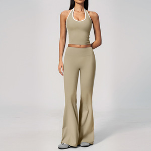 Quick-drying Yoga Wear Sets for Women Halter Gym tank <strong>Tops</strong> High Waist <strong>Peach</strong> Butt Lift Flared Pants Leggings 2 Pieces Sets - Product Image 4