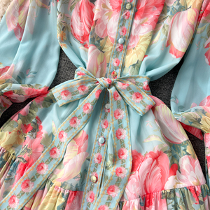 Abito Mini Stile Corte Francese LE1937, Primaverile da <span class=keywords><strong>Donna</strong></span> con Cintura, Stampa Floreale, Snellente, per Vacanze, Fluido, Tessuto Naturale, Abito da Sera - Product Image 3
