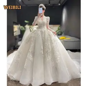 2022 yeni varış prenses gelinlikler v yaka lüks uzun kollu düğün elbisesi boncuk gelinlikler artı boyutu elbiseler