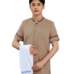 Uniforme de personnel d'entretien ménager unisexe en coton 100% avec logo personnalisé Touchhealthy pour hôtels et spas - Product Image 2