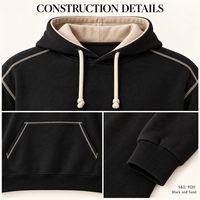 Sweat-shirt à capuche décontracté pour homme en coton 320 GSM avec coutures contrastées, épaules tombantes et cordon de serrage – Style streetwear