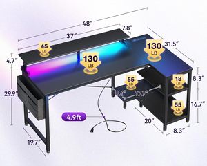 Ajunion L hình chơi game Bàn 48 "W máy tính bàn USB sạc cổng cửa hàng chơi game Bảng Đèn LED 10 màu sắc 6 độ sáng - Product Image 3