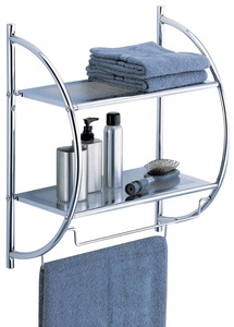 Étagère de salle de bain à 2 niveaux, support mural chromé de salle d'eau, en métal avec barres à serviettes, prix d'usine, nouveau - Product Image 6