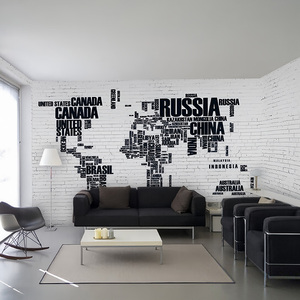 Mural de Pared Art Deco Personalizable con Mapa del Mundo en Tipografía de Texto sobre Pared de Ladrillo <span class=keywords><strong>Blanco</strong></span>, Nombres de Países para Oficina, Vestíbulo, Hogar y Espacios Públicos - Product Image 3